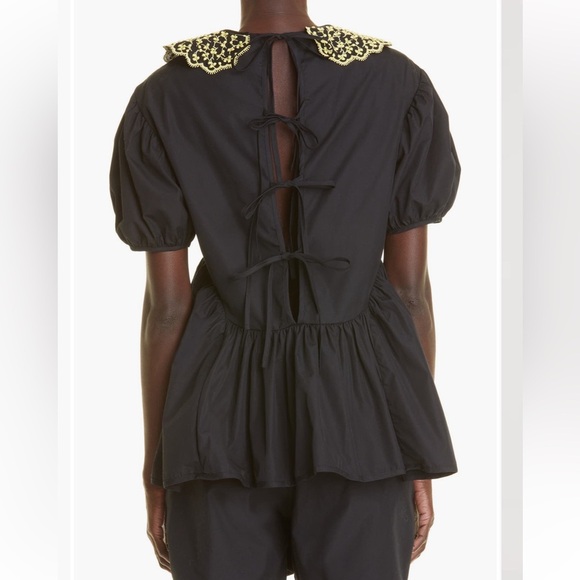Cecilie Bahnsen Mie Embroidered-Collar Cotton-Poplin Blouse in black - Size 8 - Picture 2 of 8